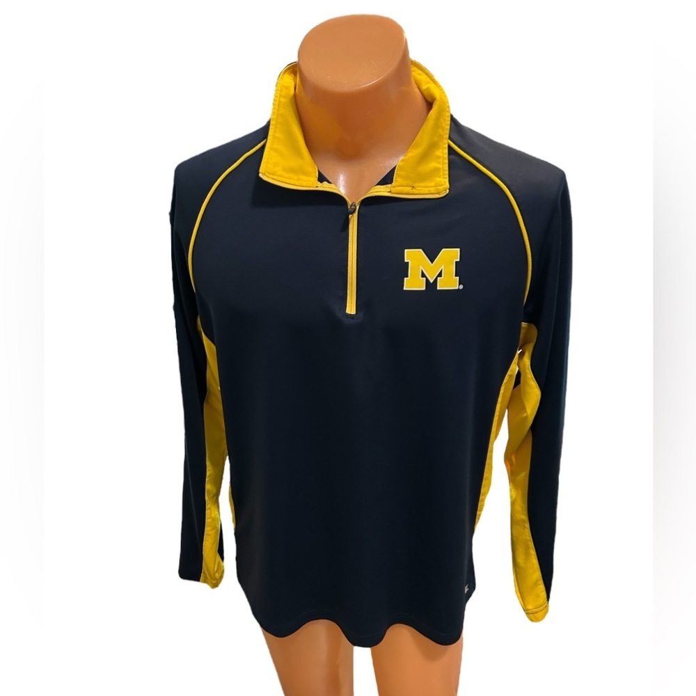 Michigan Wolverines Shirt Men’s Sz Large Navy 1/4 Zip Long Sleeve Colosseum Read